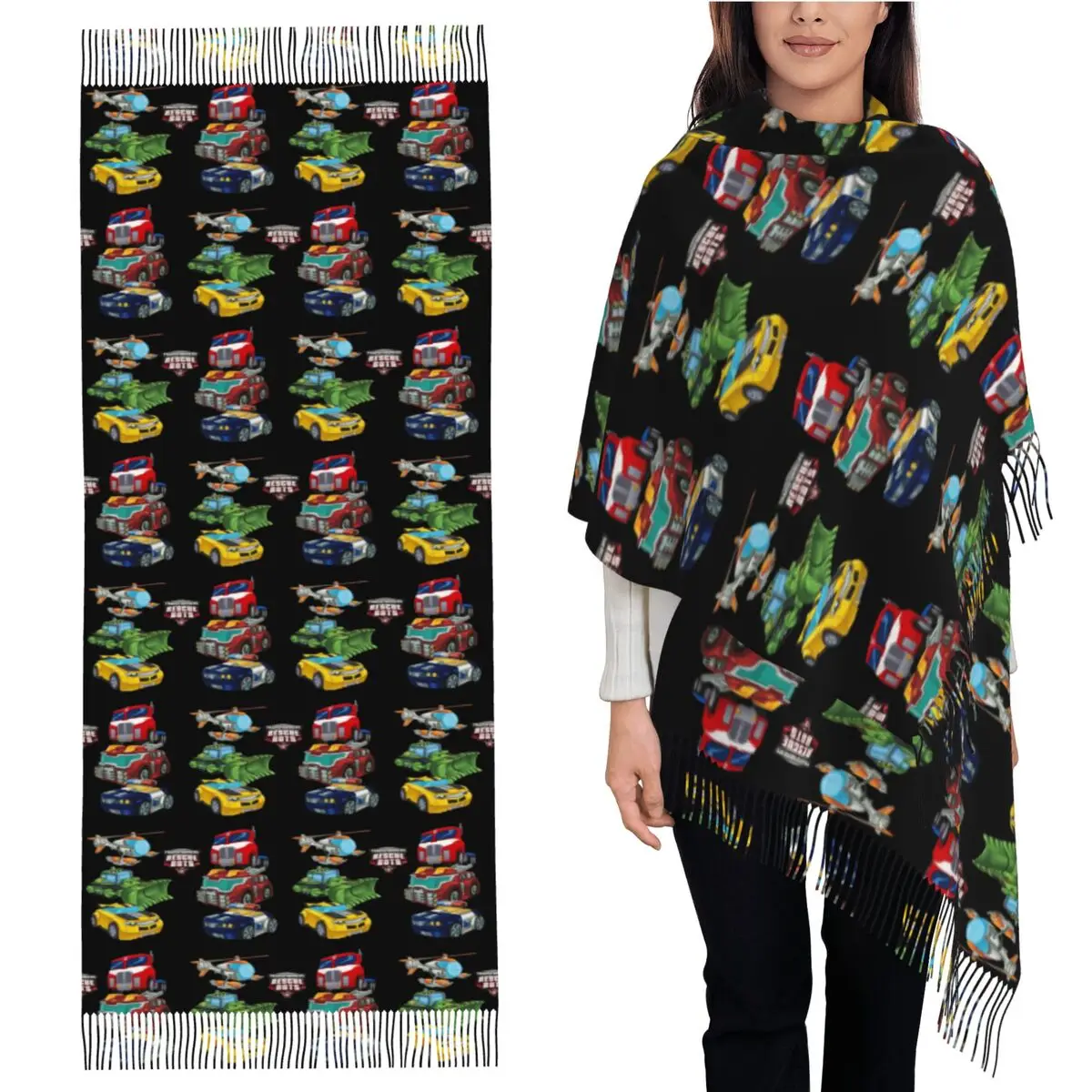 

Трансформеры, спасательные боты, шарф с кисточками, шарфы для женщин, мягкие теплые шали и накидки, длинная осенне-зимняя шаль