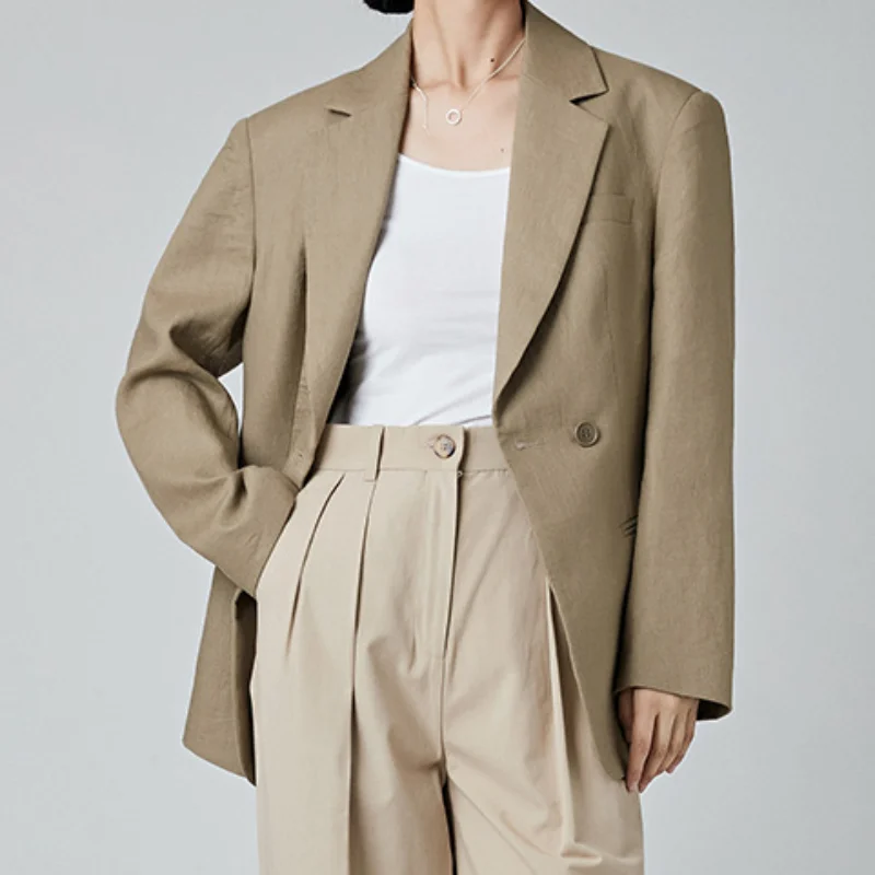 

23 Autumn Simple Temperament Texture Linen Long-sleeved Suit Coat Female All-match Women Suit
