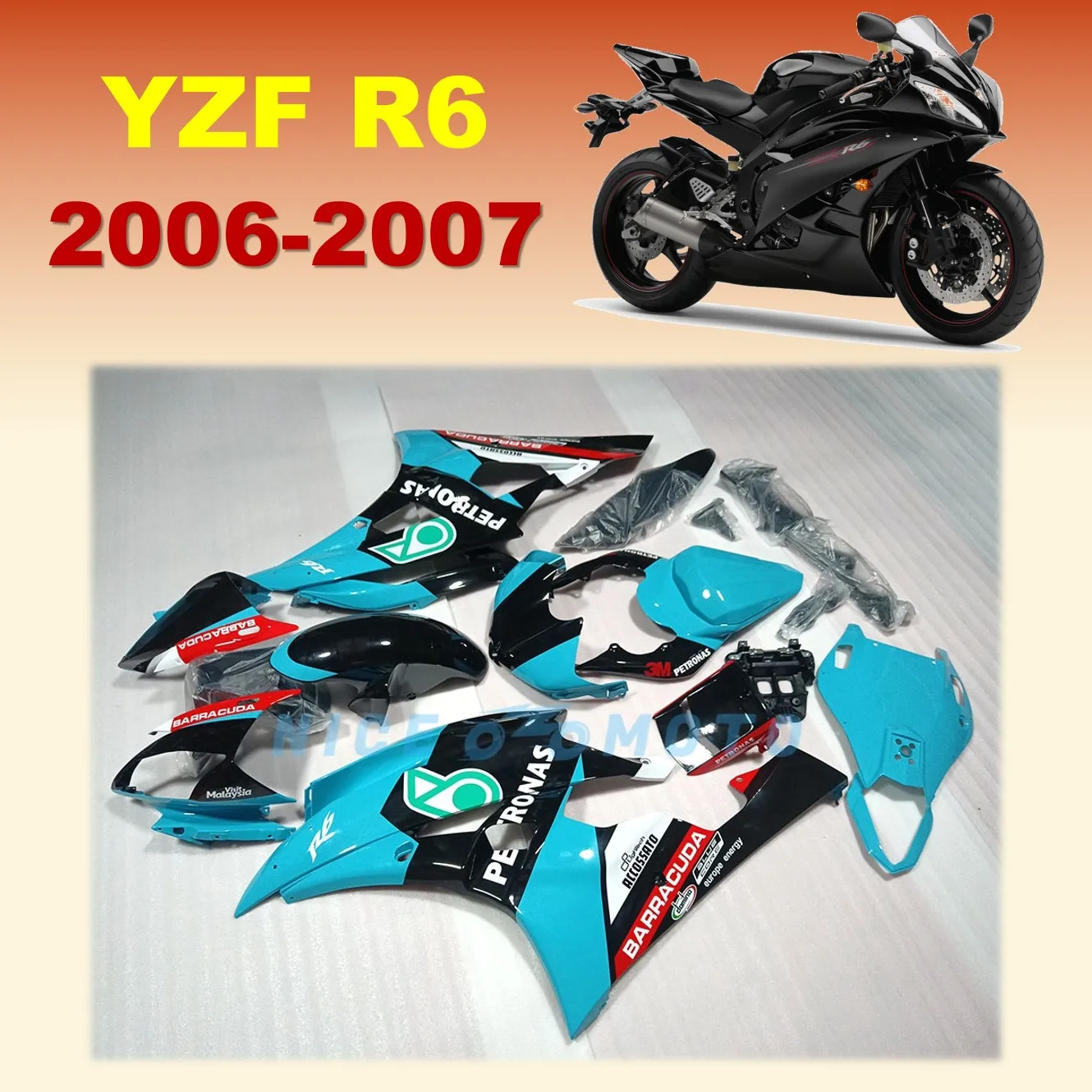 Fit for YAMAHA YZF R6 06 07 YZFR6 2006 2007  Motorcycle Fairings Kit ABS Plastic Injection  Blue Bodywork Set