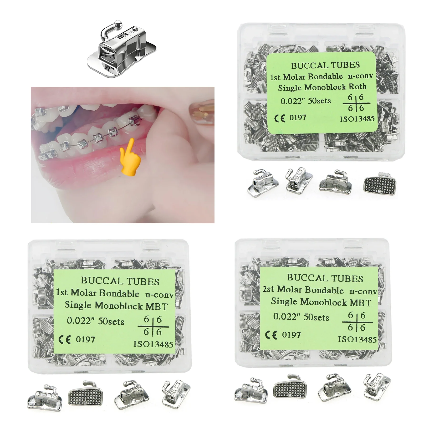 200Pcs Dental Orthodontic Buccal Tube MBT ROTH 0.022 Monoblock Single Bondable Non-Convertible for 1st & 2nd Molar Treatment