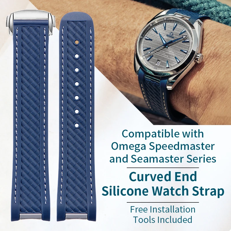 متوافق مع أوميغا سيماستر وسبيدماستر AT150 300 كابتن بامبليبي تحت عنوان حزام ساعة سيليكون منحني 20 ملم