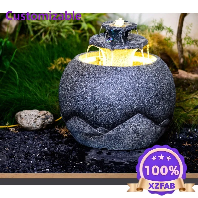 Factory Direct 2026 Top Style 2-Tier Outdoor Garden Pot Fountain LED-Enhanced Artificial Resin Water Feature Home Office Water
