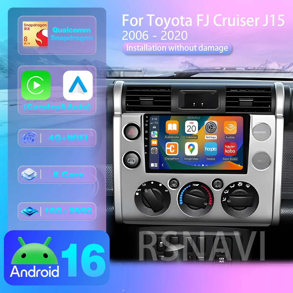 Android 16 For Toyota FJ Cruiser J15 2006 - 2020 Carplay Auto Qualcomm DSP Multimedia Stereo BT 360 Camera Snapdragon Wireless