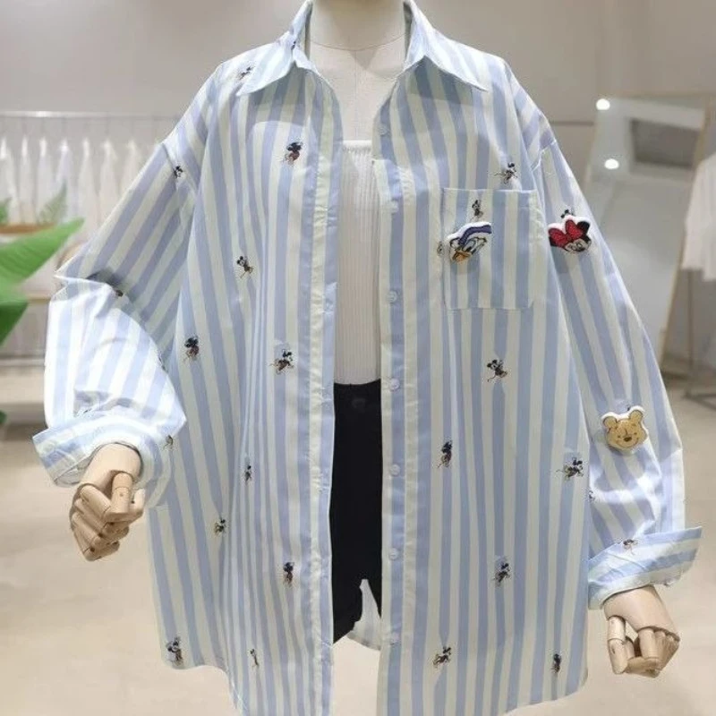 

Women's Plus Size 80-300 Lbs Embroidered Shirt - Spring Autumn Long Sleeve Mid-Length Versatile Figure-Flattering Blouse Jacket