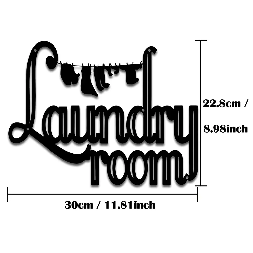 CIFBUY Black Cursive Laundry Room Metal Wall Art Iron Floral Hanging Sculpture Rustproof Durable Home Kitchen Bathroom Decor
