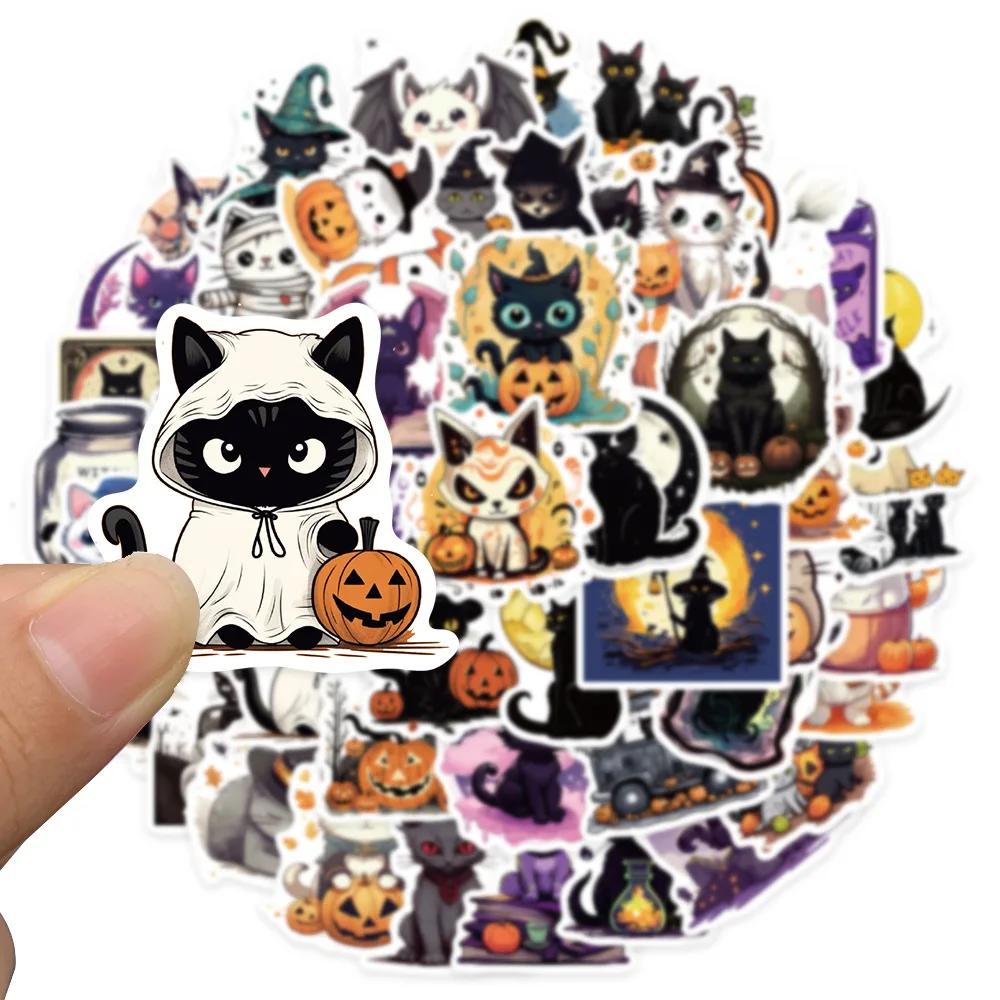 

10/30/50PCS Cute Cartoon Halloween Cat Sticker Laptop Skateboard Phone Case Water Cup Waterproof Decorative Decal Kids Toy Gift