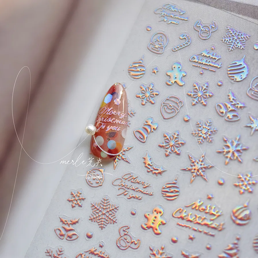 Nail Art Stickers Gold Foil Christmas Snowflake Japanese Retro Self Adhesive Film Decals Lightweight Manicure Decor for Girls