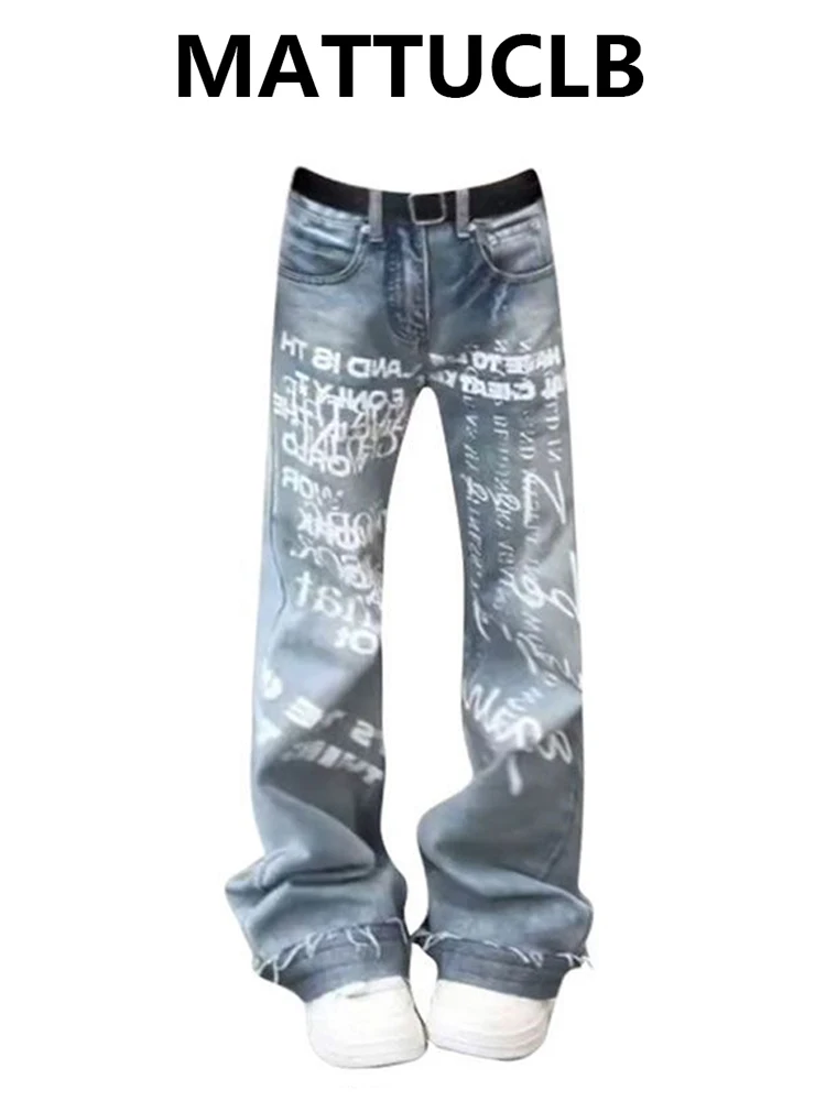 

Women's Baggy Jean Painted Y2k High Street Tide Streetwear Japanese Stacked Jeans 2000s American Retro Denim Pants Harajuku Jean