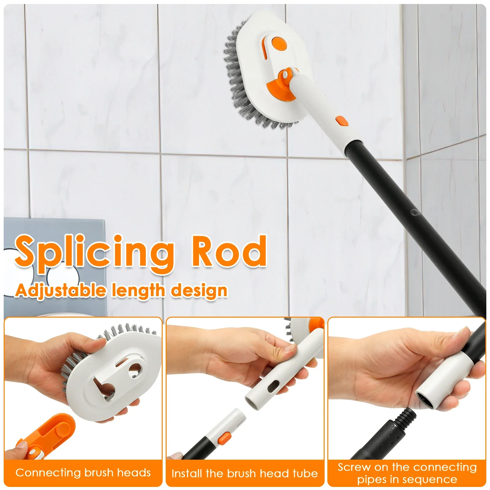 Scrub Cleaning Brush with Extendable Handle Rotatable Bathroom Shower Cleaning Tub Tile Scrubber Brush Household Cleaning Brush