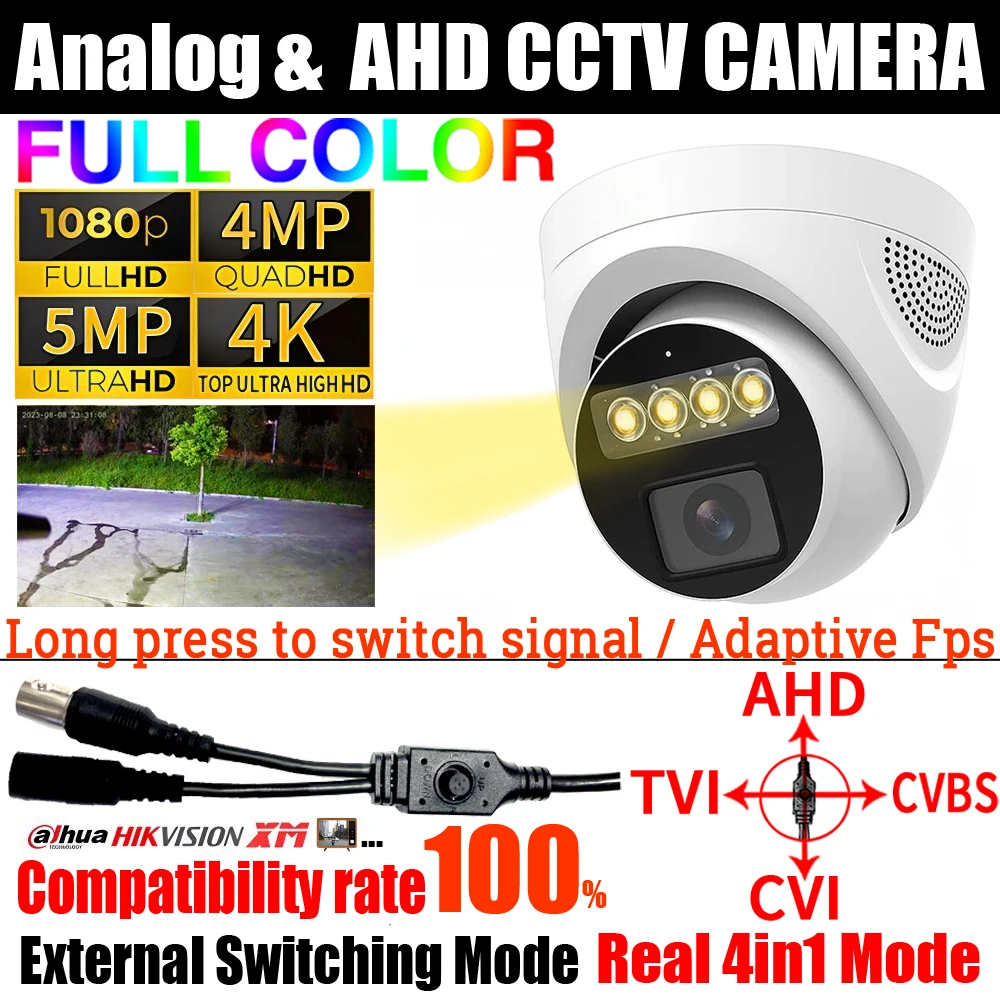 5000TVL Analog AHD Full Color Camera 5MP 4MP 2MP 4K CCTV Auto Luminous TVI/CVI 4in1 OSD Cable Digital HD Indoor Security Monitor