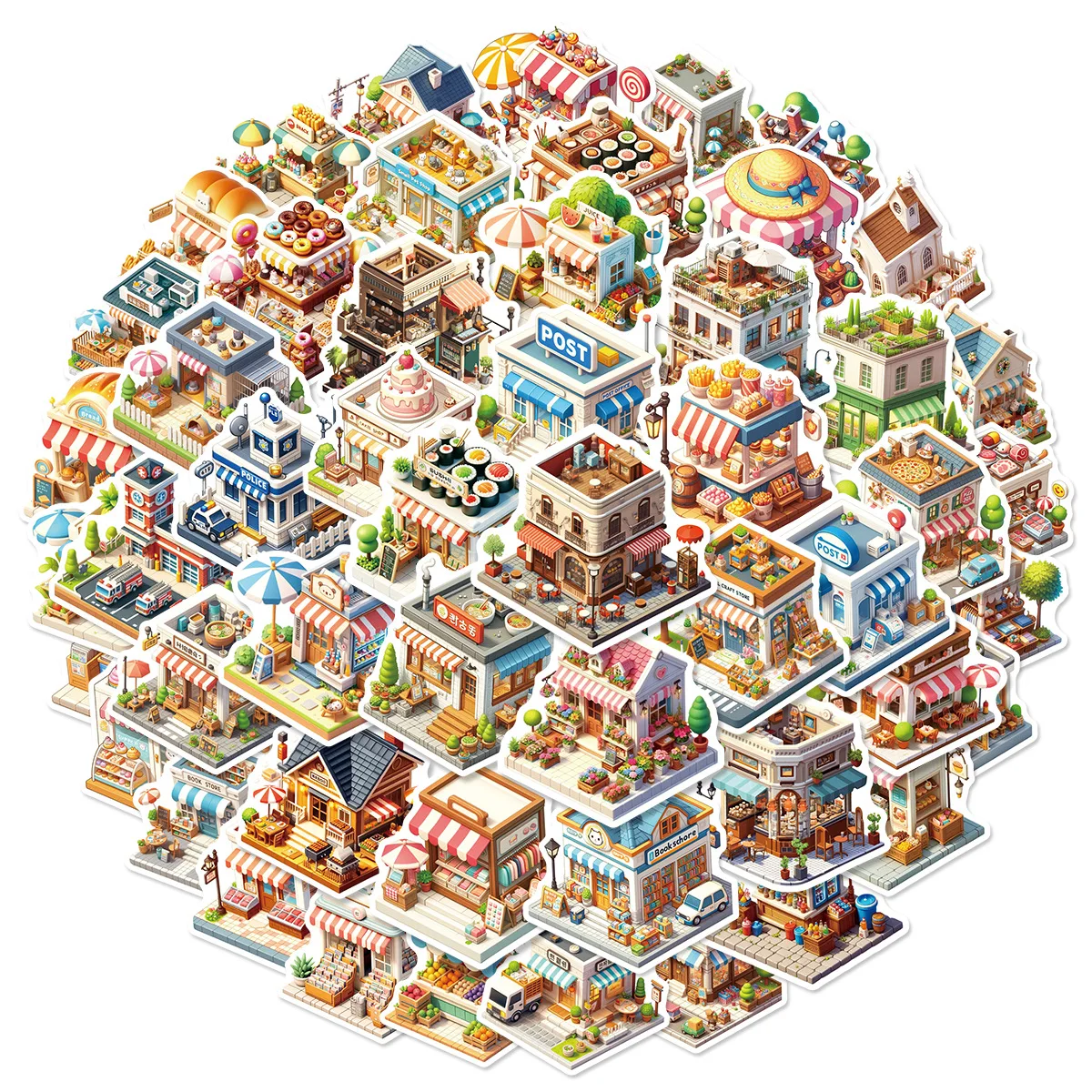 50PCS 3D House Graffiti Stickers Hand Account Luggage Bottle Phone Case Computer Helmet Children Stickers for Stationary