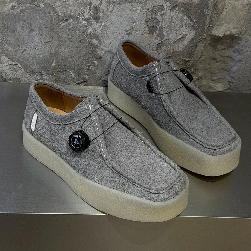 Spring and Autumn Men Thick Soled Retro Derby Shoes Rotating Buckle Casual Personalized Youth Fashion Trend Kangaroo Shoes
