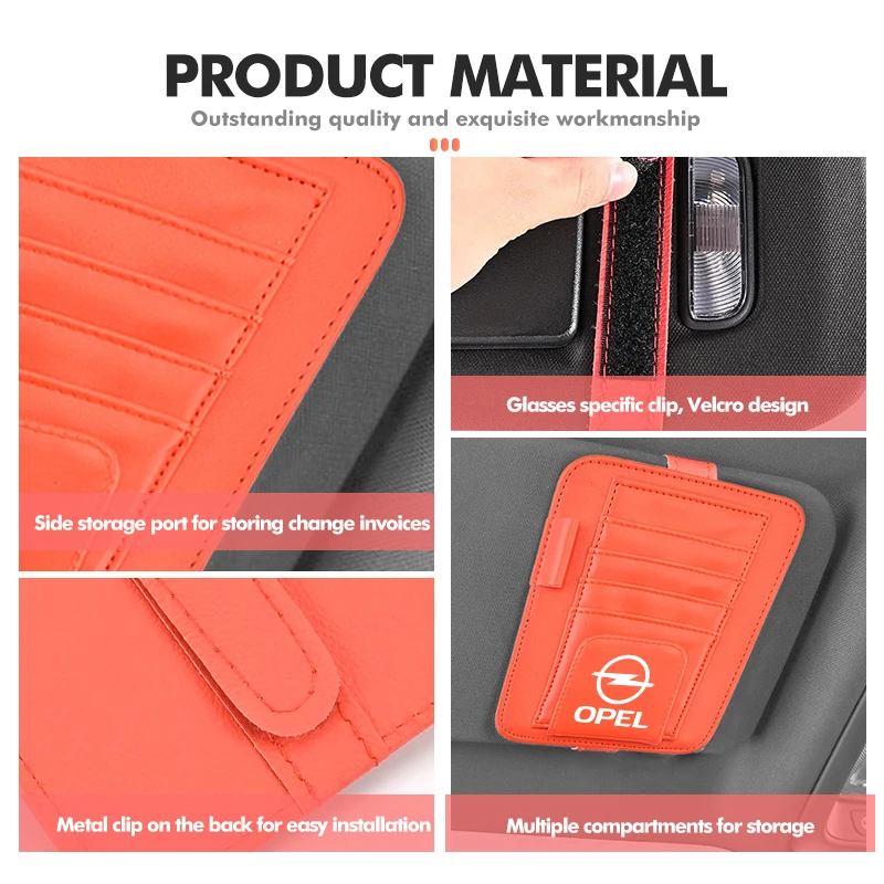 Car Logo Sunshade Muti-pocket Card Package Storage Holder Pen Clip Accessories For Opel Meriva Mokka Grandland Vectra Zafira