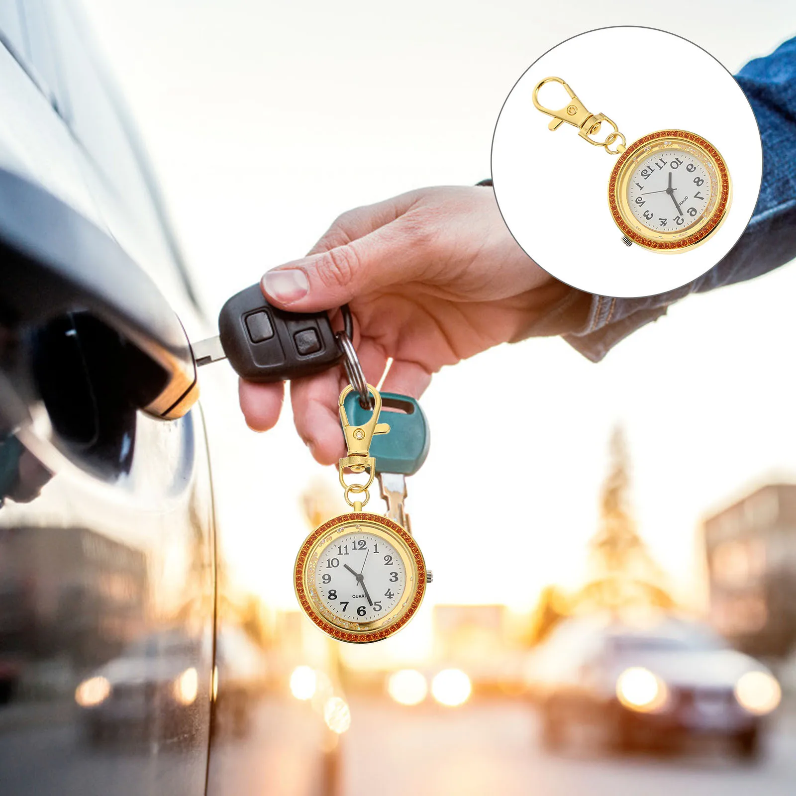 

1Pcs Rhinestone Hanging Pocket Watch Elegant Portable Nurse Keychain Quartz Watch for Bags Key Buckle Decoration