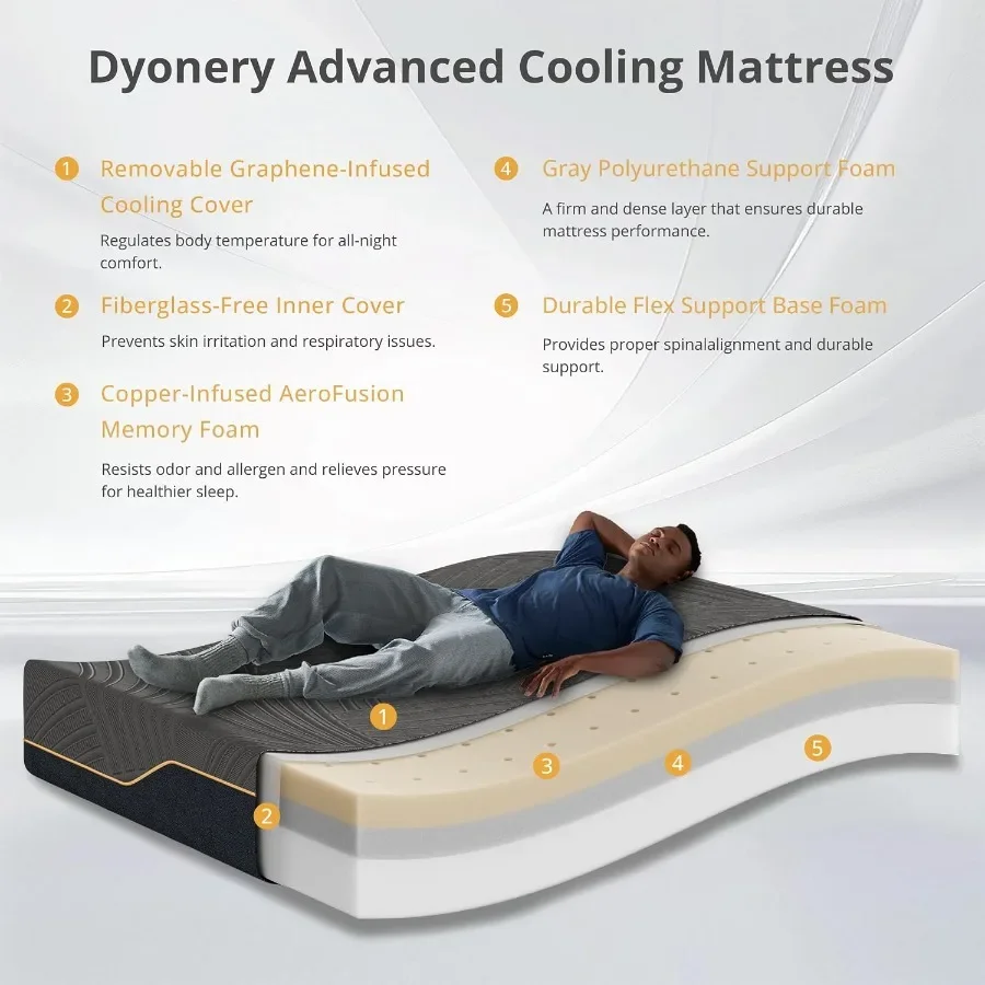 Twin XL Mattress 12 Inch Cooling Copper Gel Memory Foam for Bedroom Use, Gray, Pressure-Relieving and Heat-Dissipating
