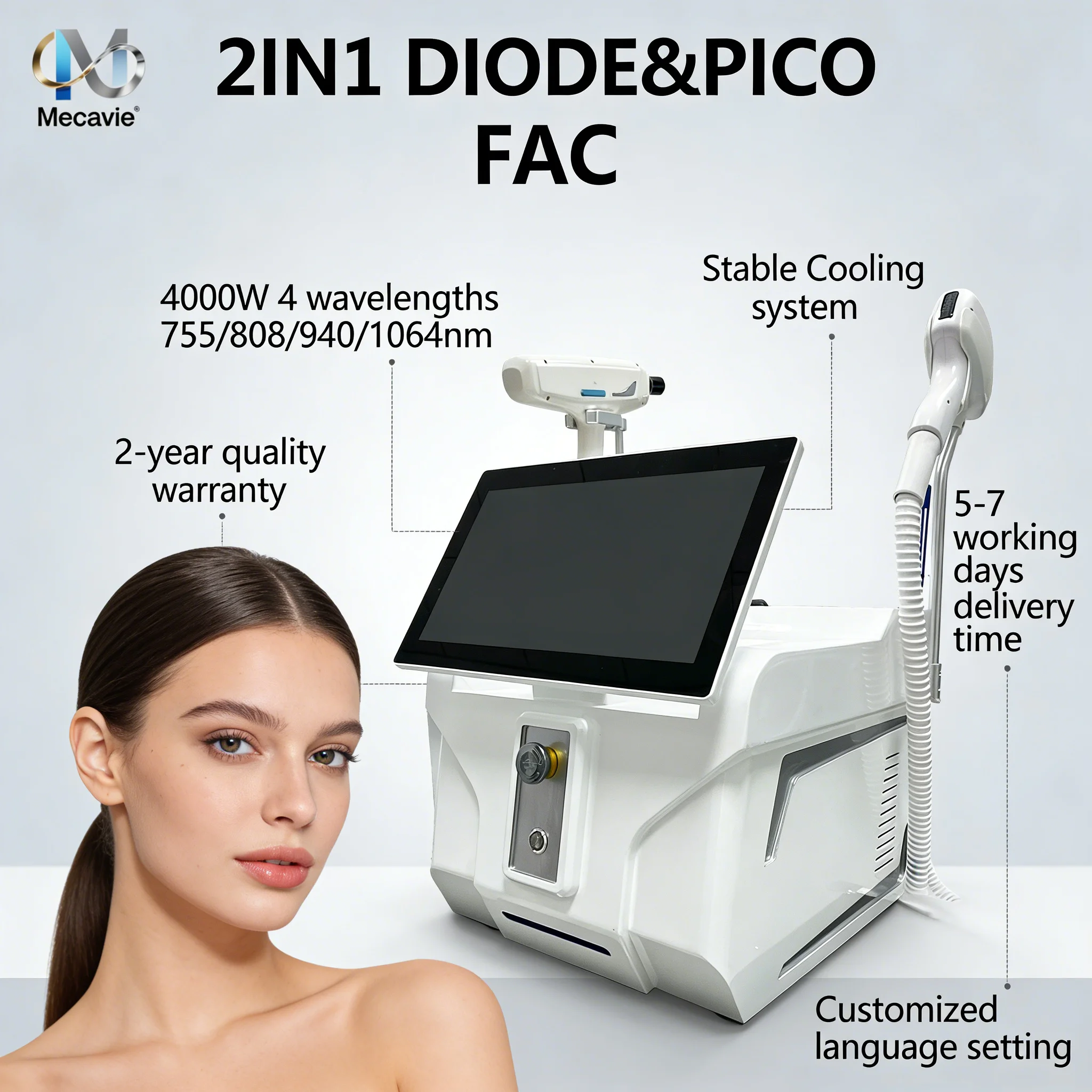 

Портативный диодный лазер для эпиляции 4 Waves Permanent Epilator с охлаждением Ice Titanium 808 нм, 755 нм, 532 нм, аппарат для удаления татуировок Pico Laser