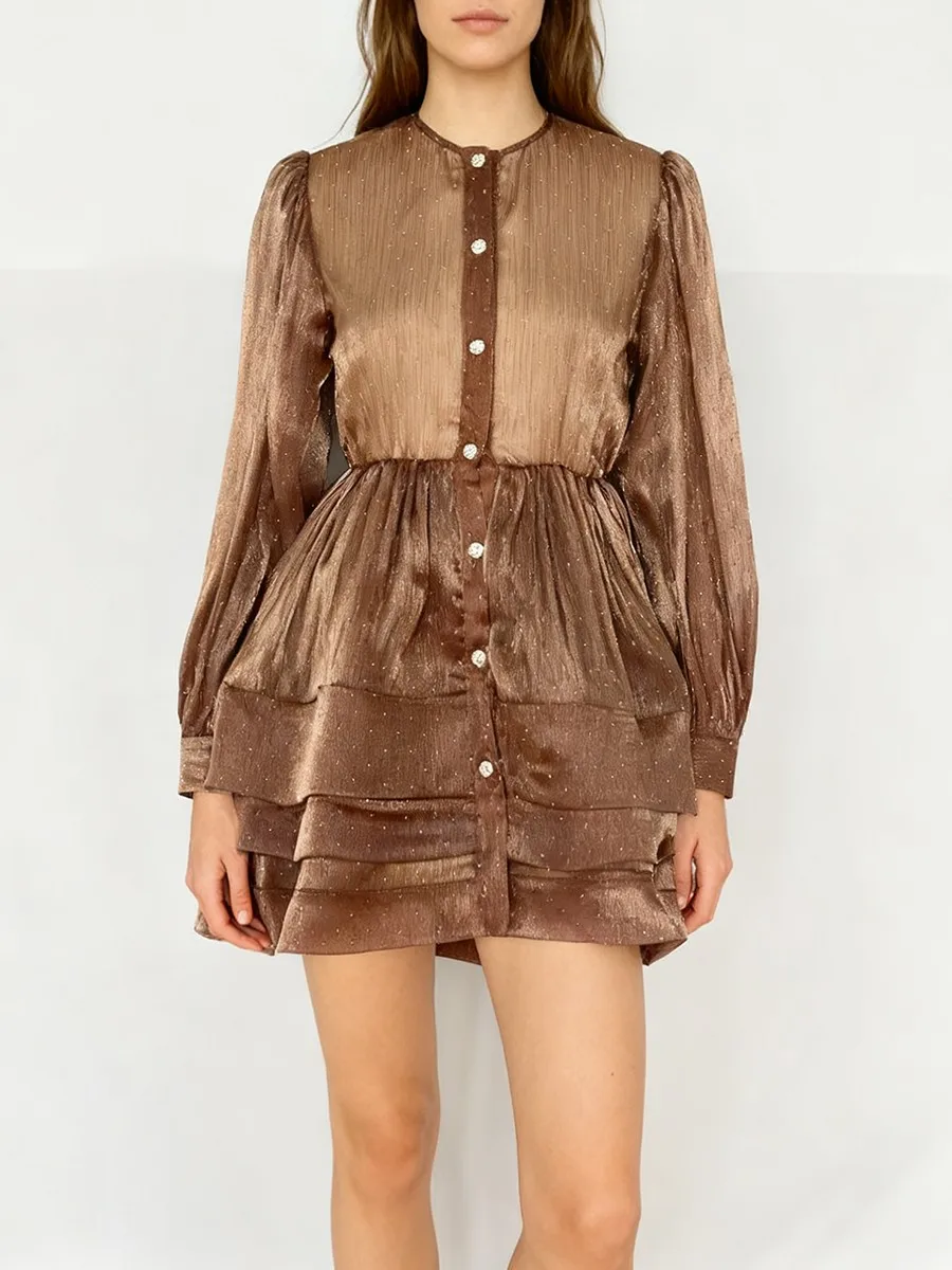 TWOTWINSTYLE الصلبة شير تقسم موجة نقطة فساتين الموضة للنساء س الرقبة طويلة الأكمام تونك المرقعة الكشكشة فستان الإناث #4