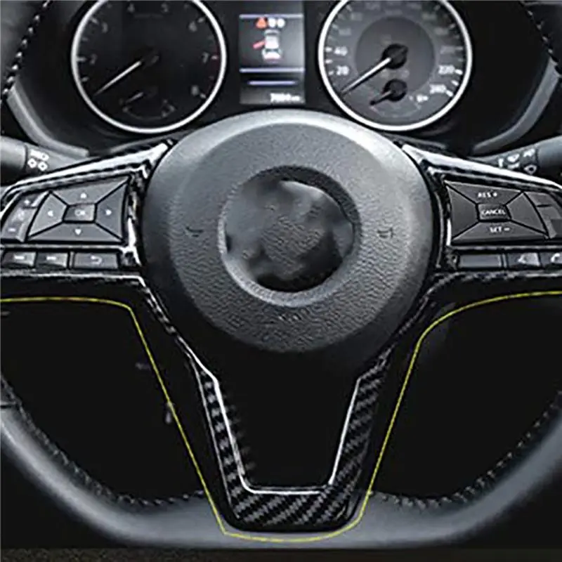 Compatible Carbon Fiber Steering Wheel Decoration Cover Frame Trim for Rogue Sentra Kicks LEAF Accessories