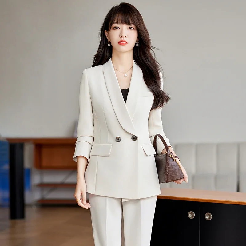 

Insozkdg Spring Vintage Casual Short Suit Blazer Wide-leg Pants Suit Commuter Solid Color Waist Suit Jacket Trouser 2-piece Set