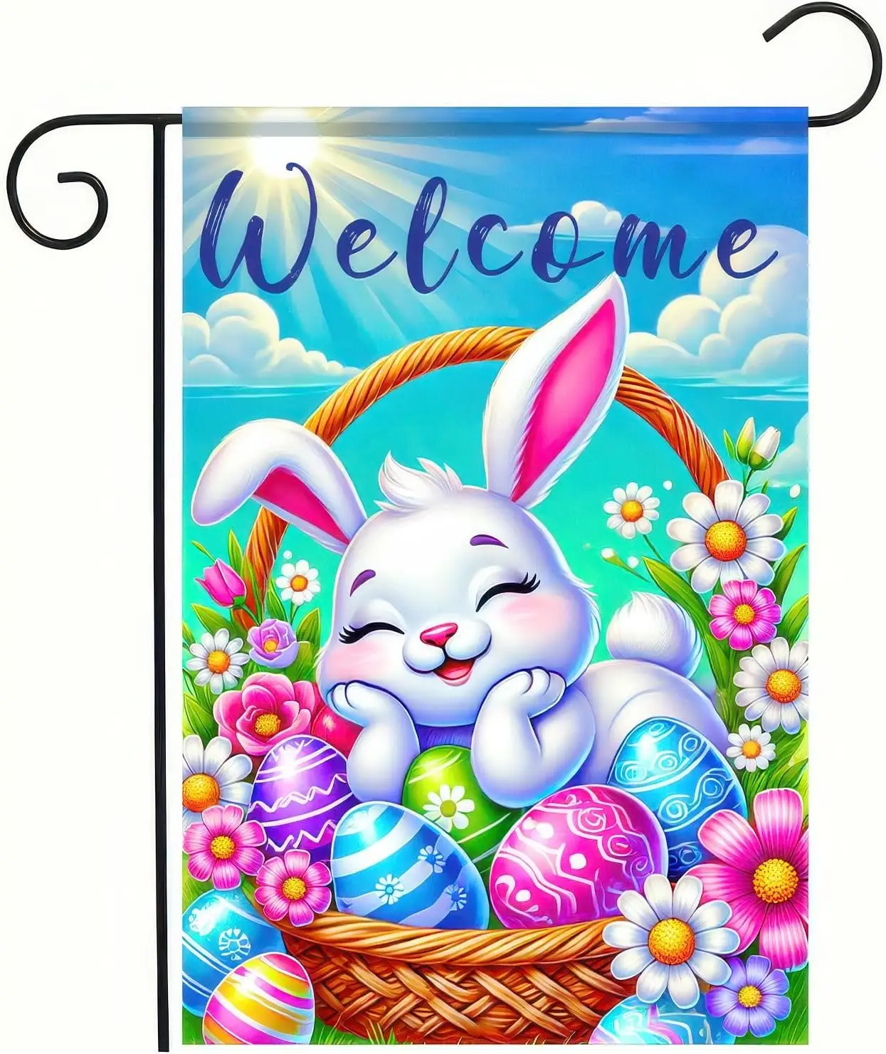 Happy Easter Bunny Garden Flag 12x18 Double Sided Sleepy Bunny Easter Egg Rabbit Easter Garden Flag Outdoor Flag Seasonal De yyi