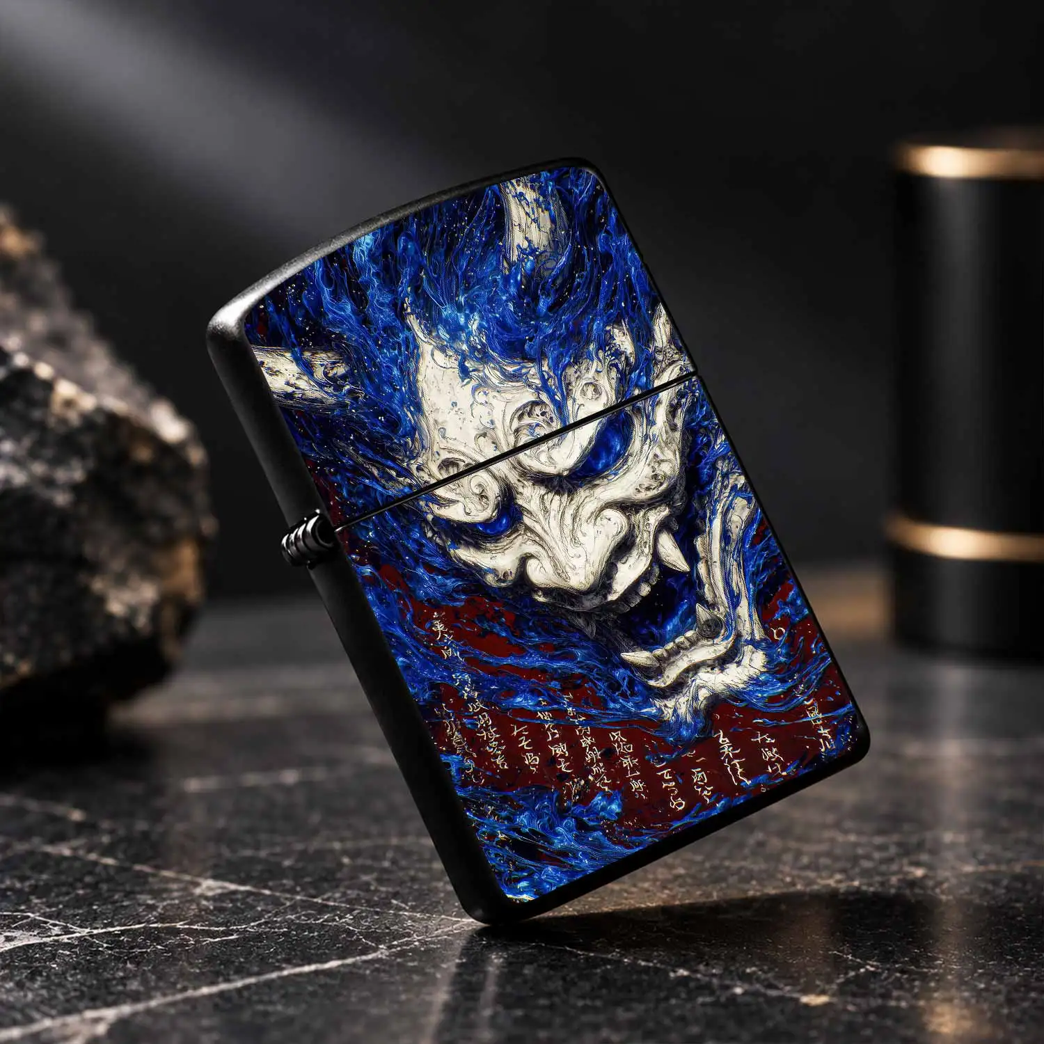 Creative Hannya Pattern Lighter, Stylish Blue Flame Oni Mask Art Desktop Ornament, Portable Cool Accessory For Daily Use, Unique Oriental Aesthetic Decor, Exquisite Gift For And Friends In Any Scene Interesting And Humorous Lighters - view 3
