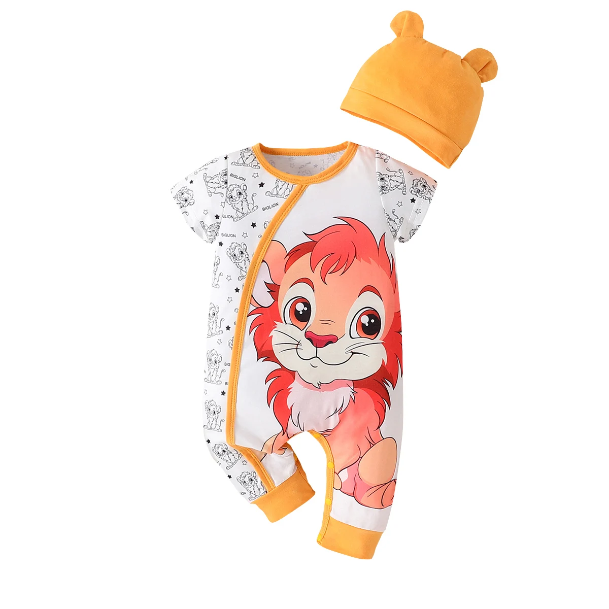 Adorable Baby Boys Lion Letter Printing Baby Jumpsuit Romper with Matching Hat