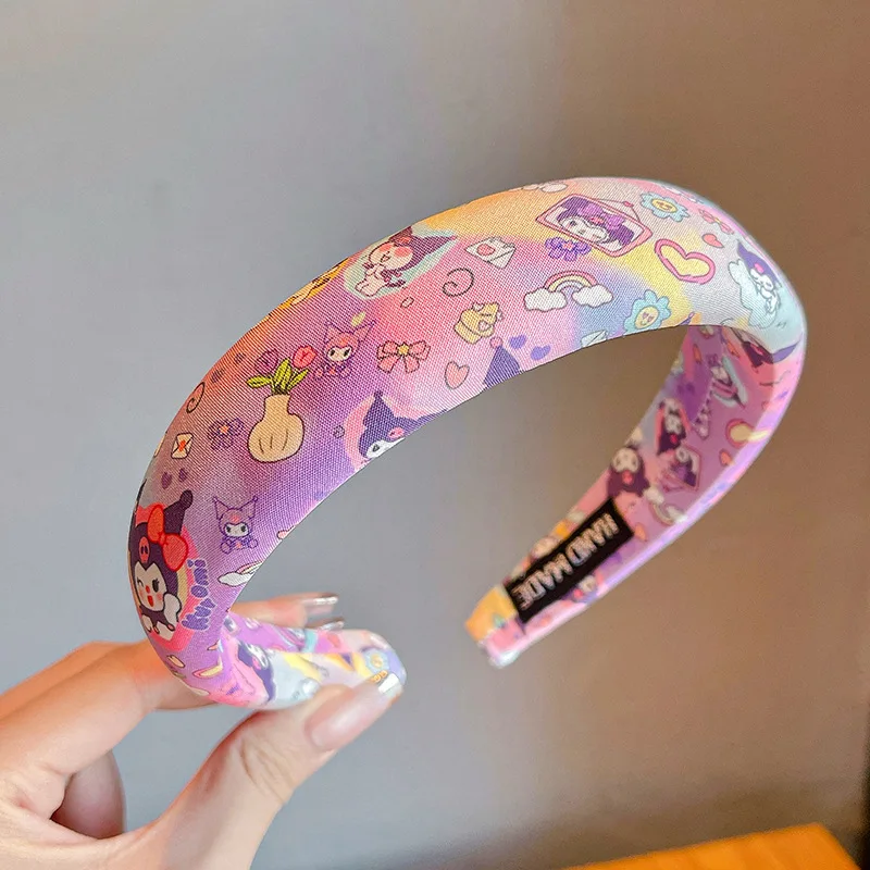 Nowa opaska do włosów dla dziewczynek Sanrio, gąbczasta, wysoka opaska na głowę, urocze akcesoria do włosów Kuromi, szeroka opaska z kompresją, gumka do włosów.