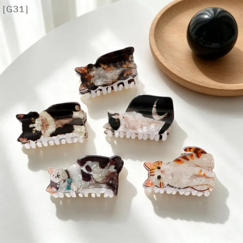 Cute Cat Print Hair Claw Clip Anti Slip Strong Grip Shark Clips Hair Accessories For Women Girls Daily Party Washing Makeup[G31]