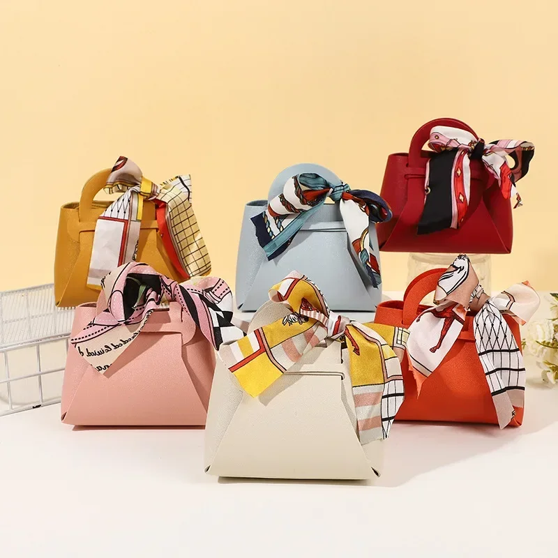 Mini bolsas de regalo de cuero rosa, 1/10 Uds. Con cinta para decoración de fiesta de recuerdo de boda, bolso para invitados, caja de embalaje de dulces