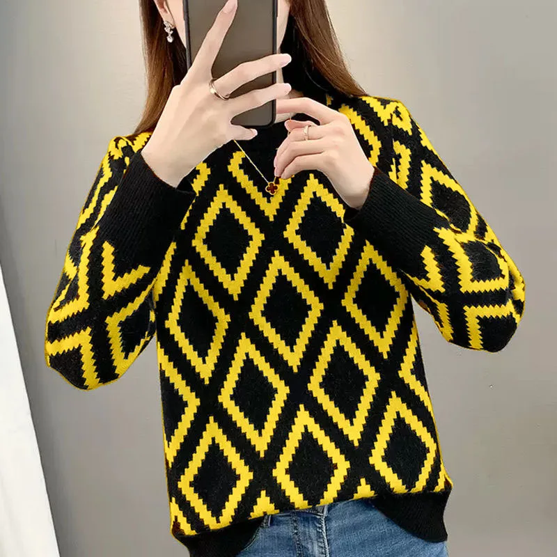 

New Autumn Winter Fashion Trend Thread Round Neck Loose Versatile Colored Foreigner Women's Long Sleeve Knitted Sweater