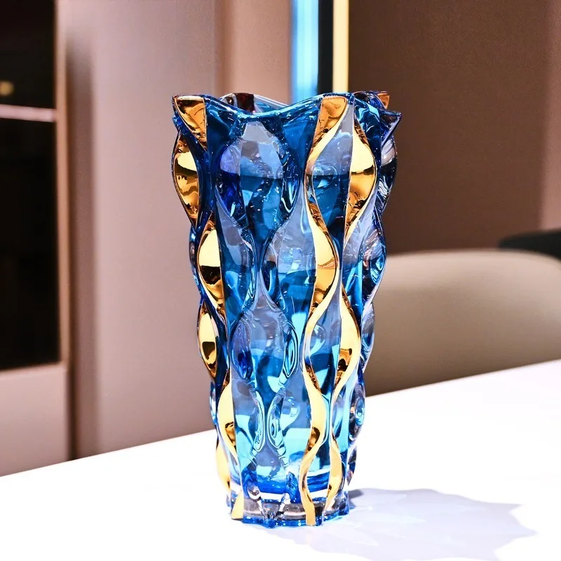 Imported crystal glass tracing vase, Nordic creative color high-end living room decoration ornament