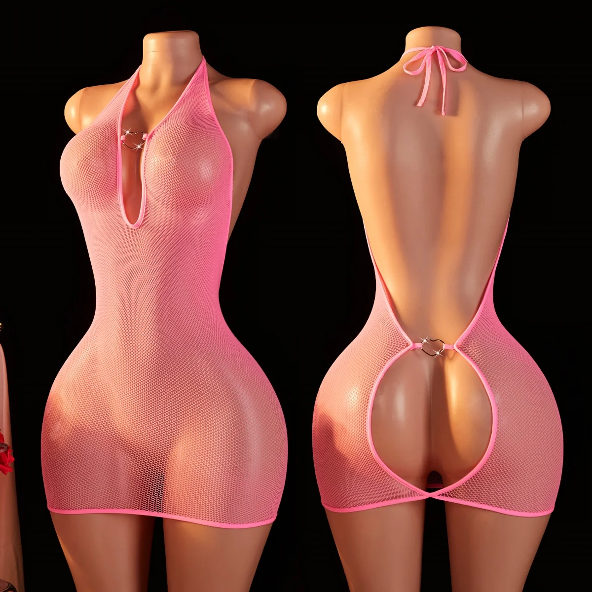 

Эротическая ночная рубашка с открытой спиной, соблазнительная ночная рубашка для свиданий, сексуальное женское белье с лямкой на шее, глубокий V-образный вырез, платье Babydoll, ажурный порно костюм