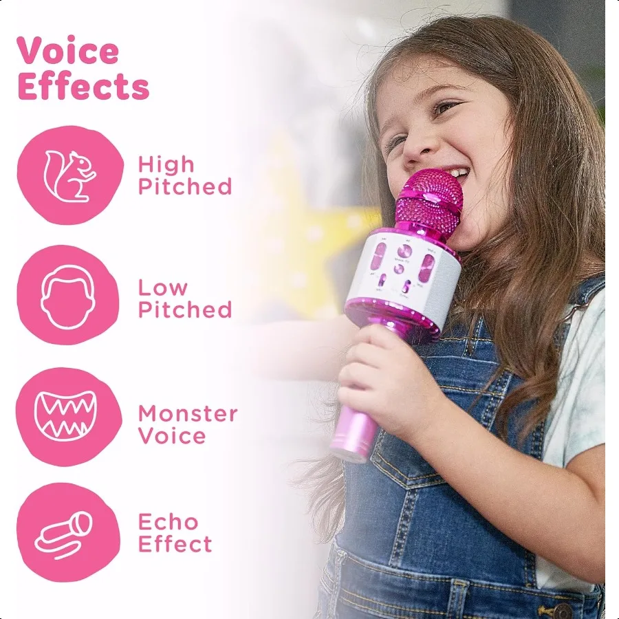 Le microphone karaoké comprend des chansons préchargés, jouet cadeau de fête d'anniversaire Bluetooth pour tous âgés de 2 3 4 5 6 ans et plus, pour filles et garçons