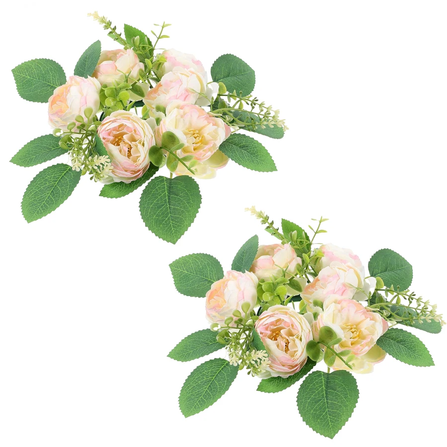 

2 Pack Artificial Rose Garland Candle Holder Decorations Wedding Table Centerpieces Wreath