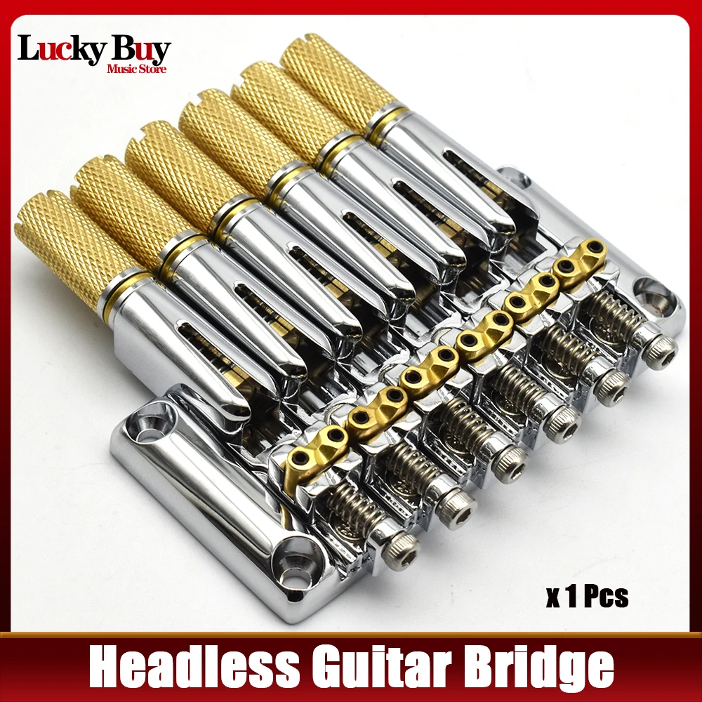 

Brass Headless Guitar Bridges for 6 Strings Electric Guitar Headless Guitar Parts Chrome