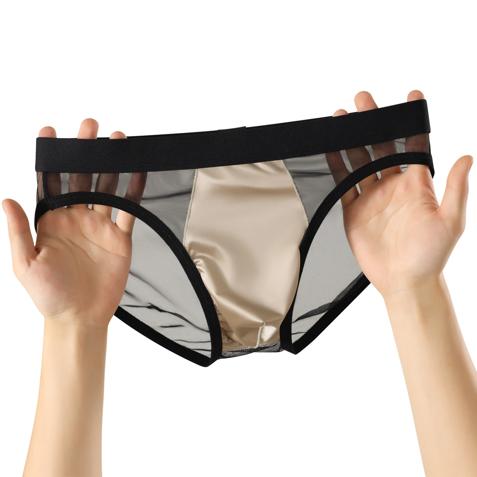 Durchsichtige Mesh-Sportunterhose für Männer Glänzende Satin U-Konvex-Tasche Fitness-Unterwäsche Schnelltrocknend Tiefsitzend Leichtgewichtig Sport-Workout – Detail 8