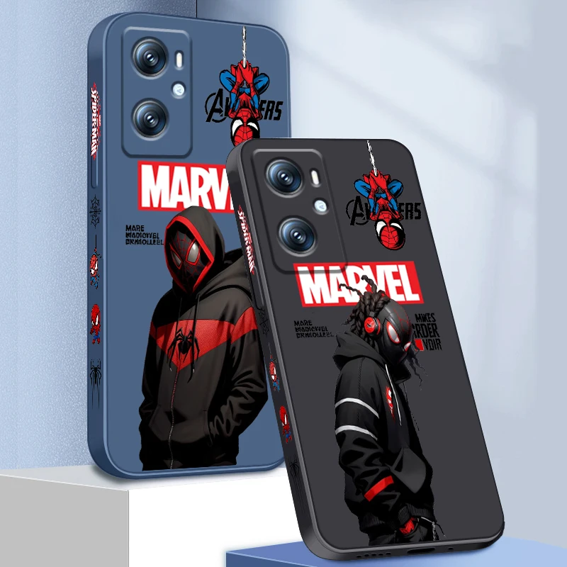 Marvel Cartoon Spider-Man Art Liquid Left Rope For OPPO Find X6 X5 X3 A98 A96 A94 A93 A77 A76 A74 A72 A57 A53 A16 5G Back