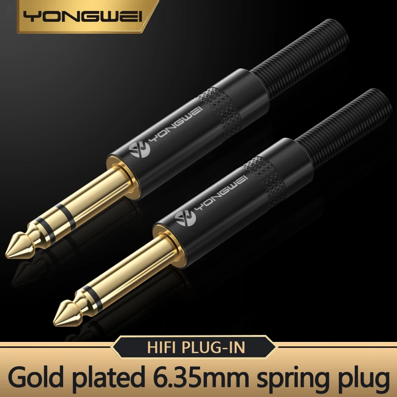 YONGWEI Gold-Plated 6.35MM 1/4 Inch Plug Mixer, microphone, guitar audio plug 2 Pole Mono Stereo Jack 6.35mm Connector