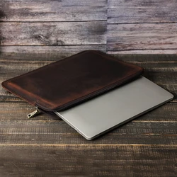 Crazy Horse Leather Laptop Sleeve Case For Macbook Pro 14.2Inch MacBook Pro MacBook Air Case with Zipper