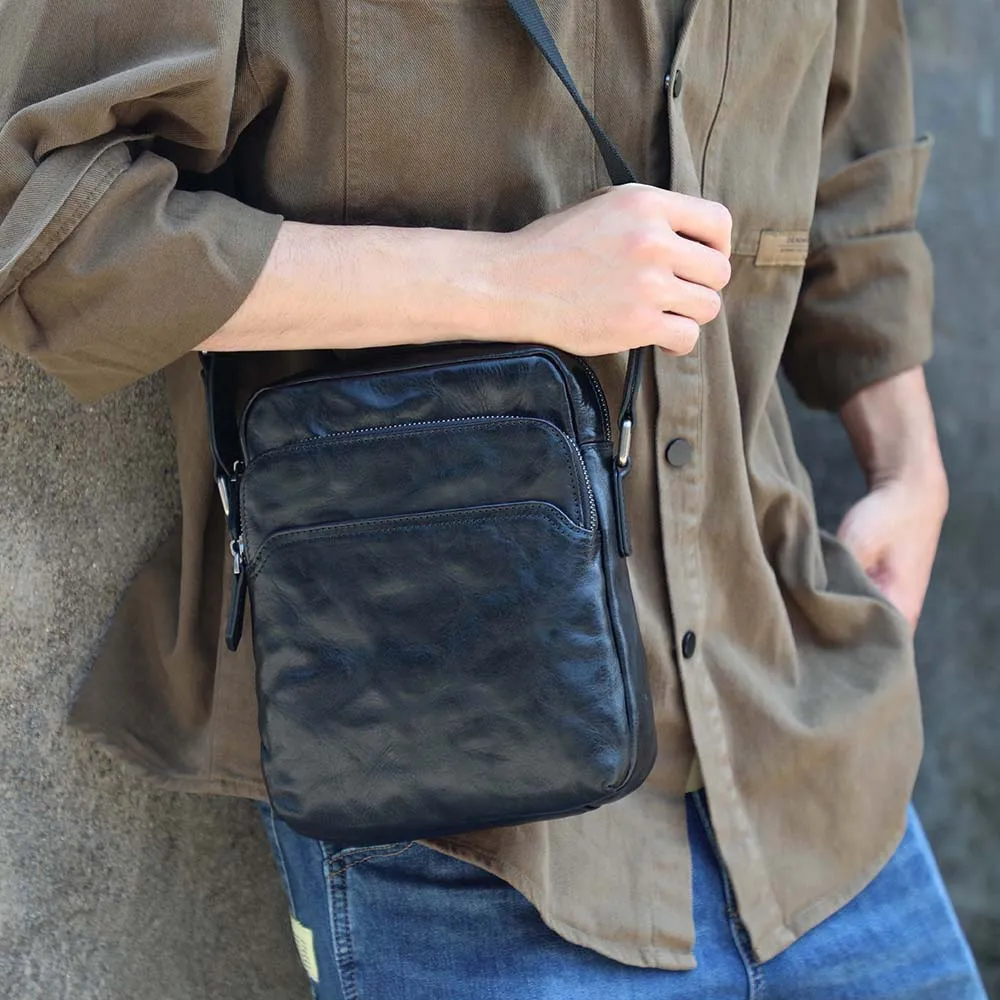 S.WORKER Vintage Vollnarbenleder Herren-Umhängetasche Echtleder Crossbody-Tasche Handgefertigte Leder-Messenger-Tasche für Männer – Detail 4