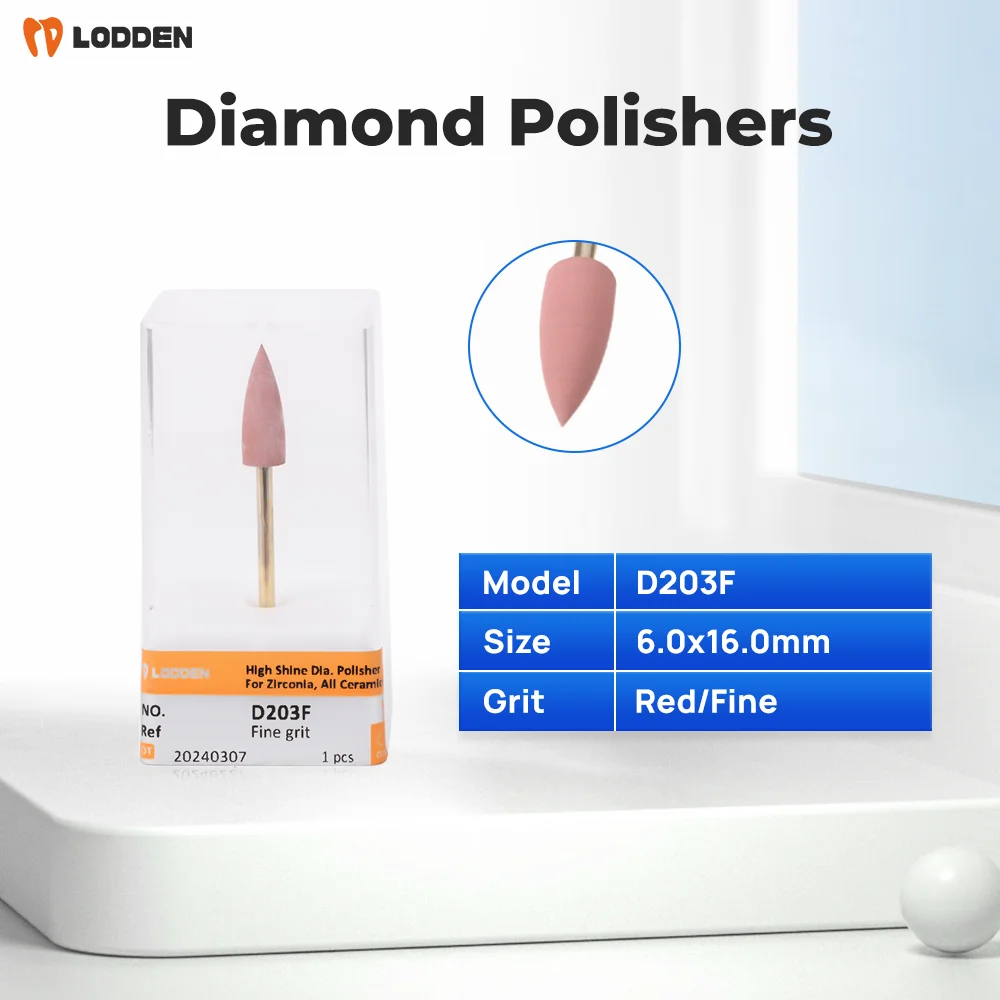 LODDEN 1pcs Red Fine Diamond Polishers for Zirconia Dental Lab Polishing Tools D1F D203F D17F Dentistry Grinding Ceramics Stones - view 3