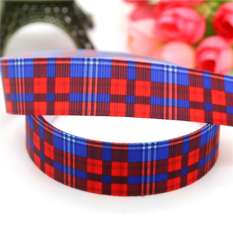DHK 50yards Christmas Marble Plaid Printed Grosgrain Ribbon Accessories Decoration Collar DIY Sewing Craft S2598