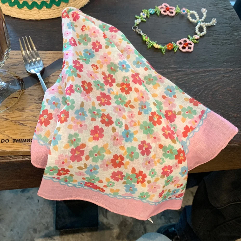 Hot Floral Lace Women Square Headscarf Breathable Sun Protection Tie Straps Turban Elegant Sweet Headscarf Spring and Summer