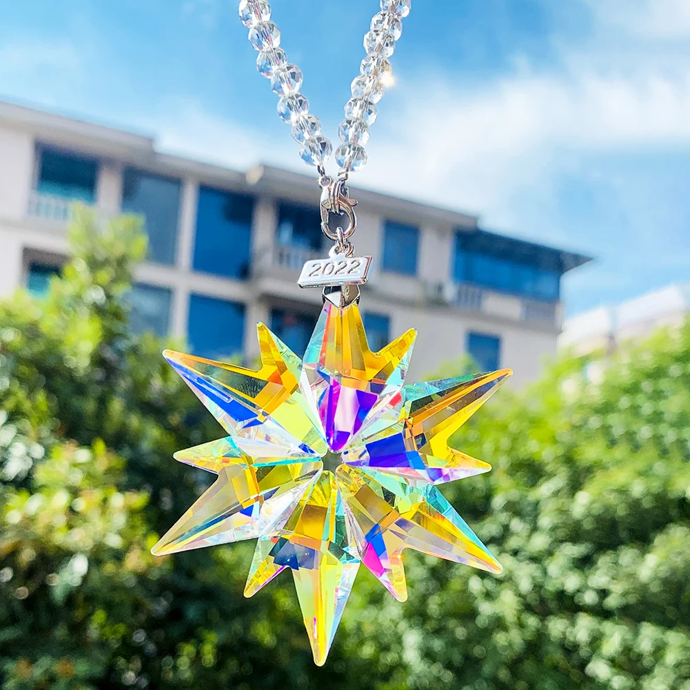 Rainbow Color Snowflake Crystal Faceted Prism Hanging Sun Catcher Chandelier Lighting Car Ornament Wedding Decoration