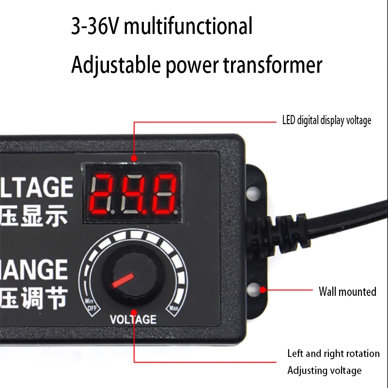 Adaptador de Alimentação DC com Display Digital, Regulação de Tensão, Regulação de Velocidade, 220V a 3V, 12V, 24V, 36