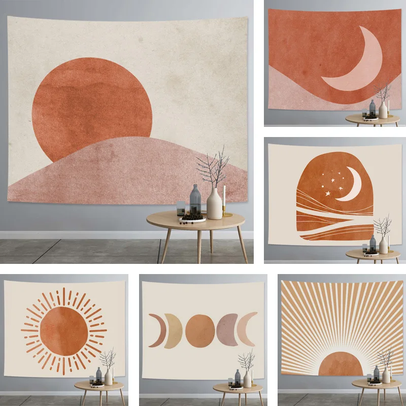 

Thickened Fabric Tapestry Warm Color Exaggerated Abstract Style Hanging Cloth Background Cloth Cover Cloth Orange Sofa Towel