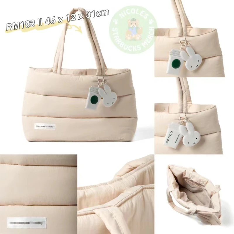 حقيبة حمل Miffy Rabbit Starbucks ذات علامة تجارية مشتركة مع نمط مدرسي، حقيبة مدرسية للكمبيوتر المحمول ذات سعة كبيرة بكتف واحد #6