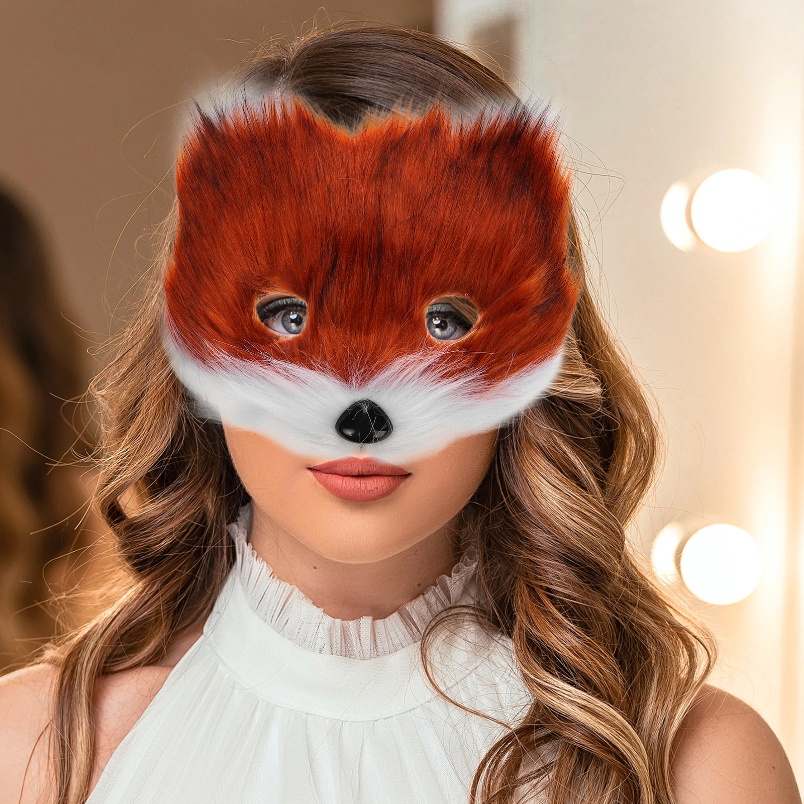 

Animal Half Face Masks Furry Fox Cat Mask for Masquerade Halloween Lightweight Soft Plastic Brown Men Women Party Supplies