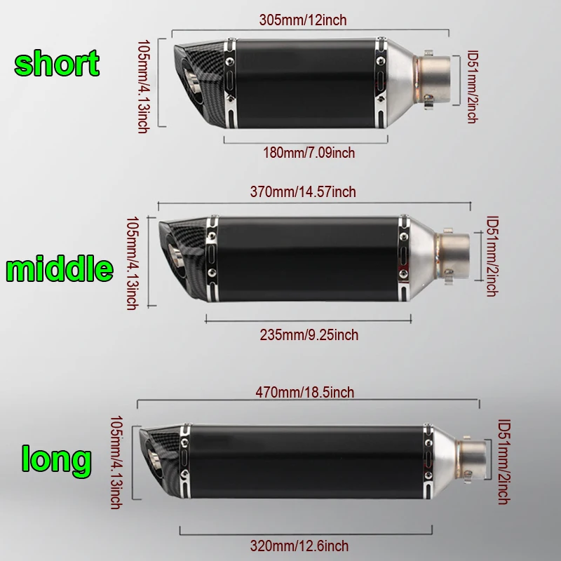 العالمي 51 مللي متر دراجة نارية العادم الأنابيب طول 300/370/470 مللي متر الفولاذ المقاوم للصدأ ninja400 R3 Z900 S1000RR MT-07 pcx160 duke390 R1 ETC