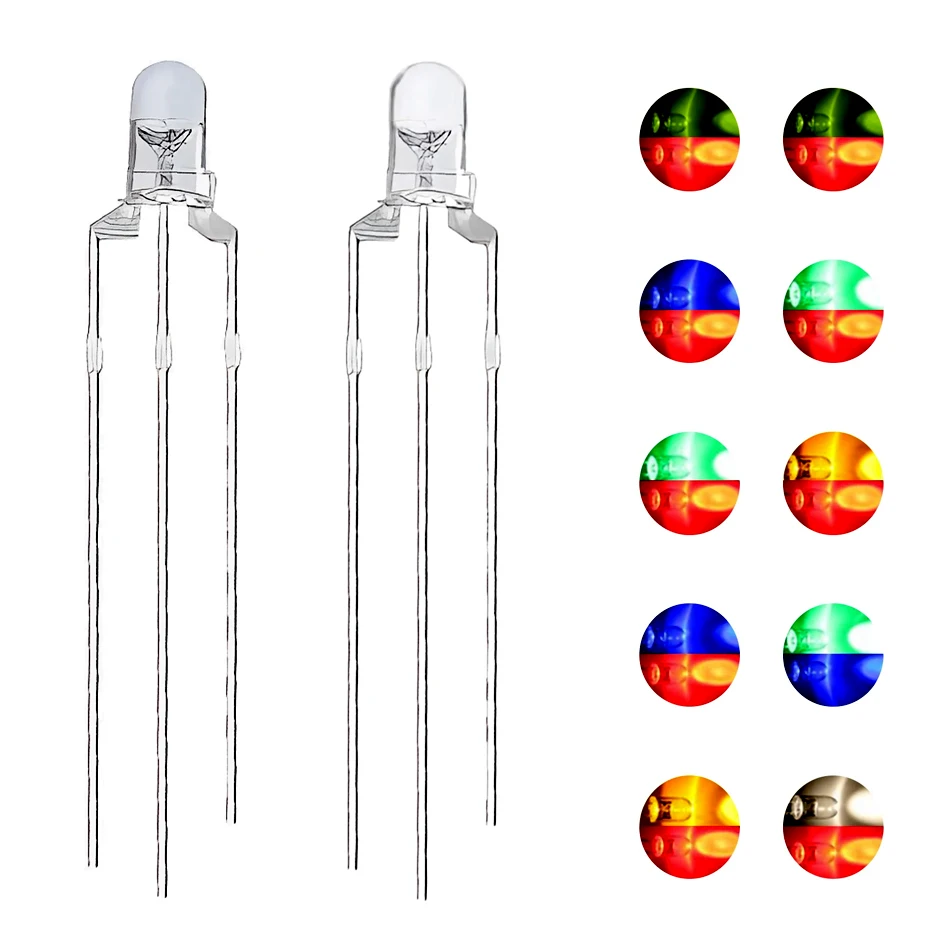 50pcs F3 3MM Round Clear / Fog Two Color Common Anode / Cathode LED Red & Green Red & Blue Bi-Color 3 Pins Light Emitting Diode